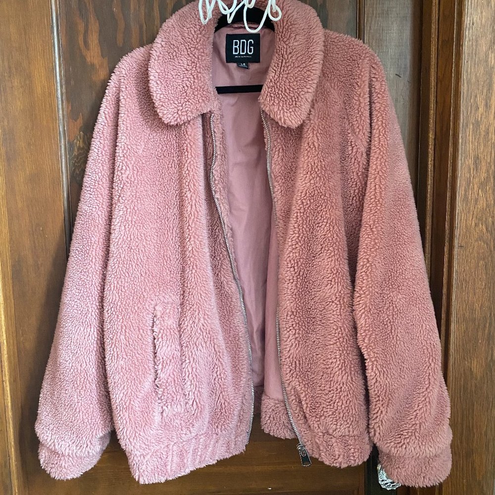 Women's Urban Outfitters Batwing Teddy Fleece Jacket - Pink